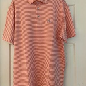 Rhoback Men's Performance Polo Shirt - Sint Maarten orange and pink striped